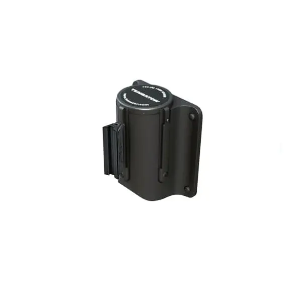 Zahradzovacia nástenná kazeta MINI, čierna – samonavíjacie pásmo 3,65 m, červeno-biele šrafovanie