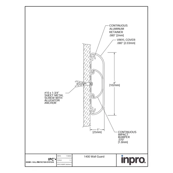 Wandprallschutz, Schutzplanke Wall Guard 1400 – PVC, Standard-RAL-Farben, 102 mm × 3,66 m