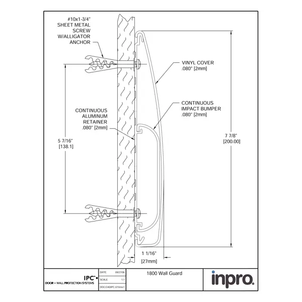 Wandprallschutz, Schutzplanke Wall Guard 1800 – PVC, Standard-RAL-Farben, 203 mm × 3,66 m