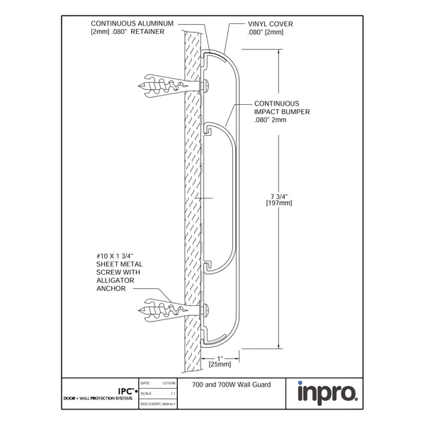 Wandprallschutz, Schutzplanke Wall Guard 700 – PVC, 197 mm × 3,66 m