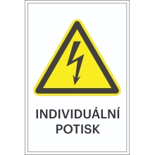 Warnkennzeichnung, Warnung vor elektrischer Spannung, mit Möglichkeit des individuellen Textes – Folie, 100×150 mm