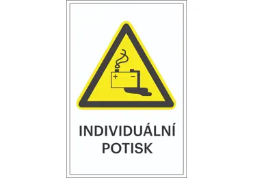 Warnkennzeichnung – Warnung vor Gefahren durch das Aufladen von Batterien + individueller Text